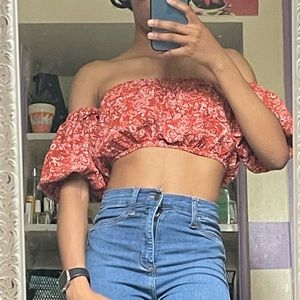 Vintage Illusion sleeve bandeau crop top